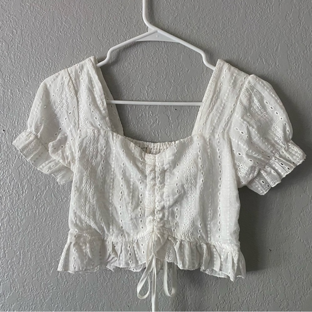 Zara Drawstring Frilled Eyelet Crop Top